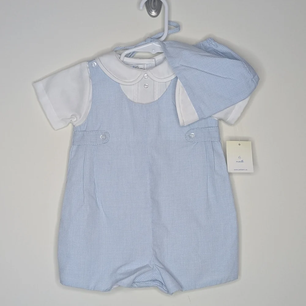 NWT Petit Ami Plaid Romper With Bonnet 6m